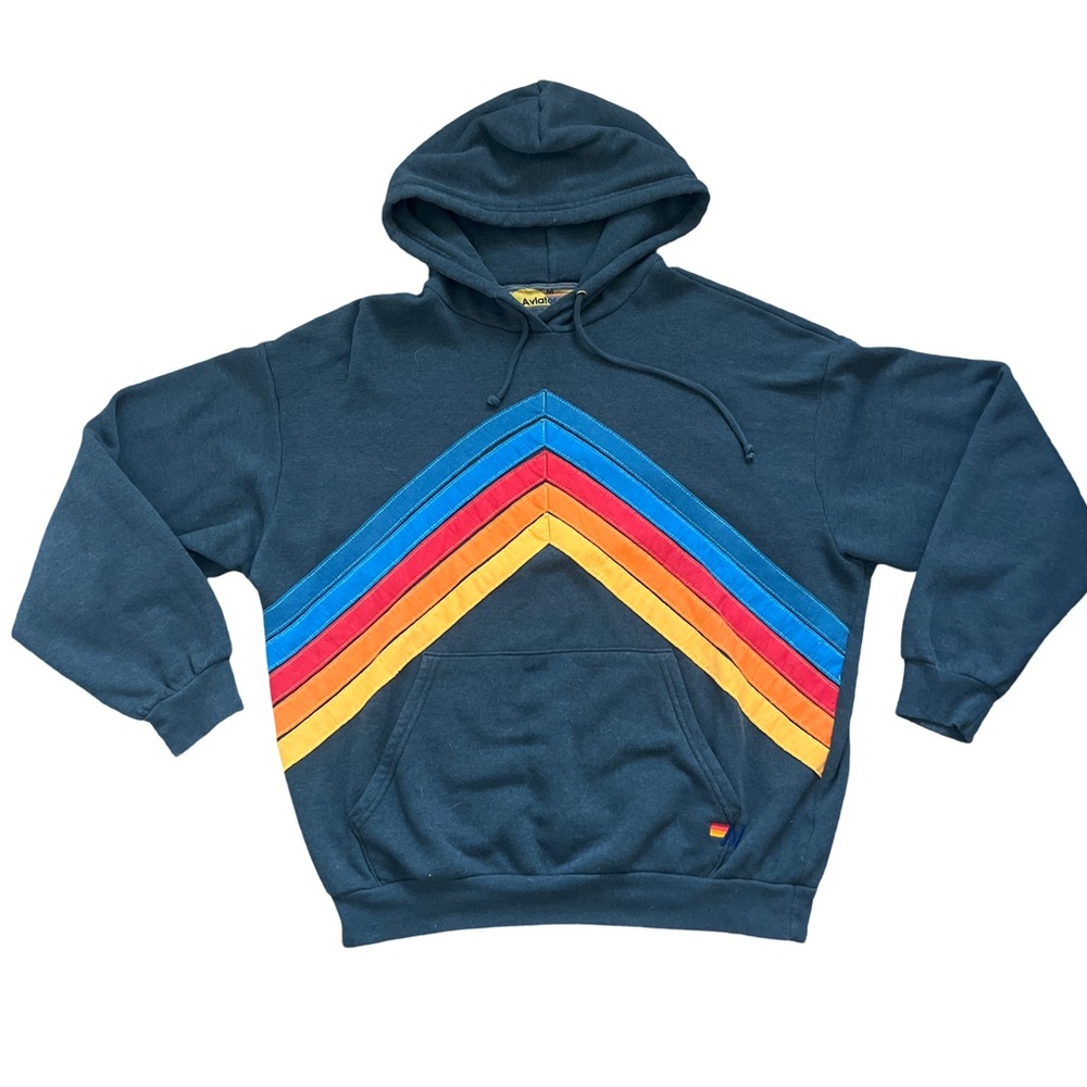 Aviator Nation Dark Blue Hoodie with Colorful Stripes